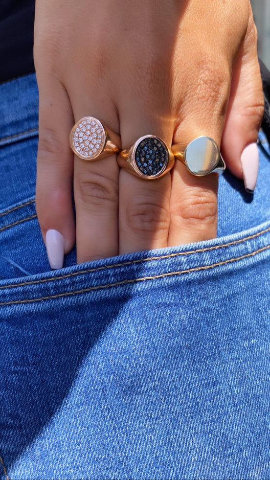 טבעת חותם יהלומים שחורים